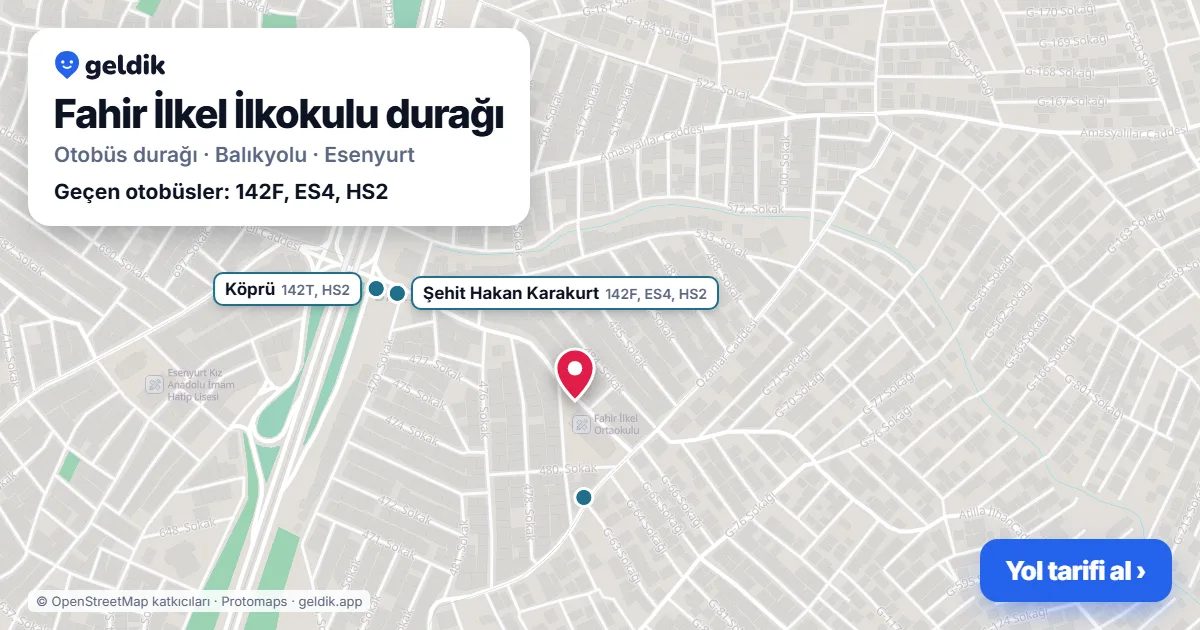 Fahir İlkel İlkokulu otobüs durağı haritada: konumu ve yakındaki duraklar