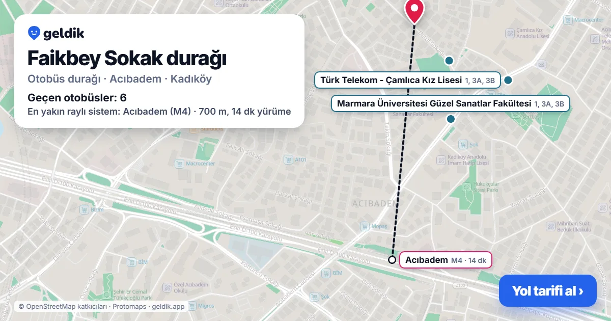Faikbey Sokak otobüs durağı haritada: konumu ve yakındaki duraklar