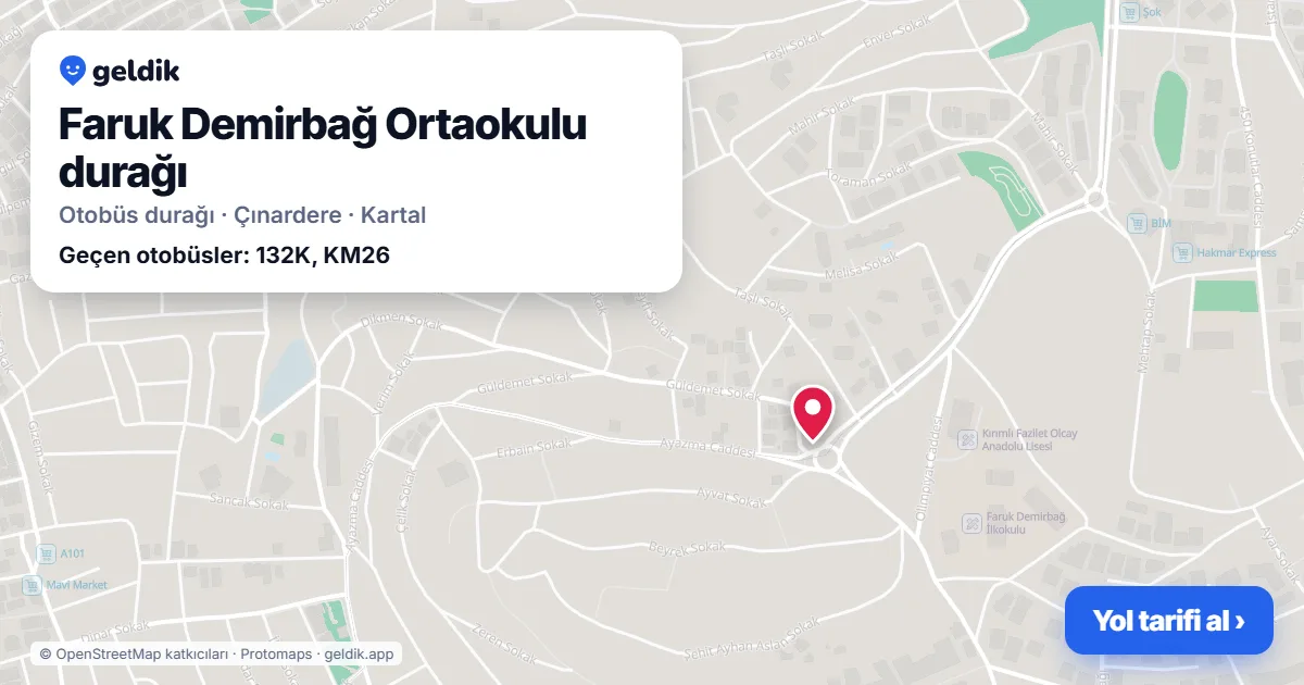 Faruk Demirbağ Ortaokulu otobüs durağı haritada: konumu ve yakındaki duraklar