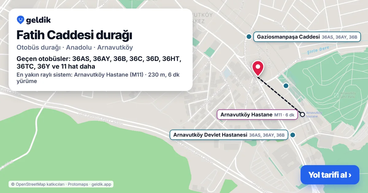 Fatih Caddesi otobüs durağı haritada: konumu ve yakındaki duraklar