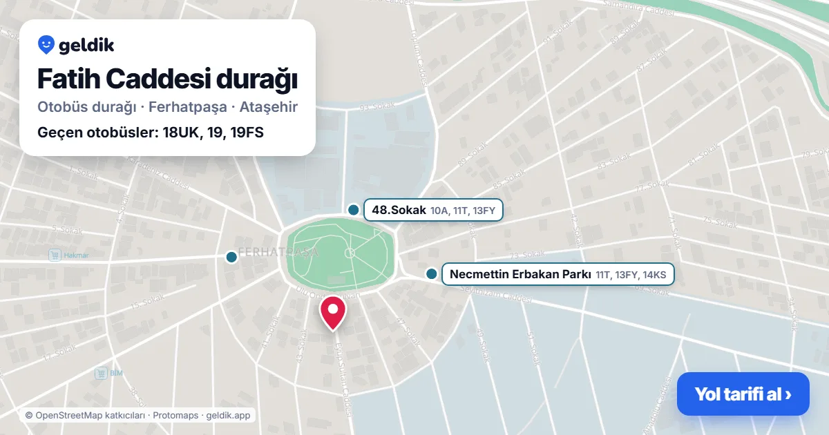 Fatih Caddesi otobüs durağı haritada: konumu ve yakındaki duraklar
