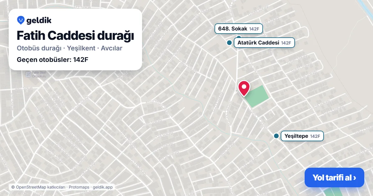 Fatih Caddesi otobüs durağı haritada: konumu ve yakındaki duraklar
