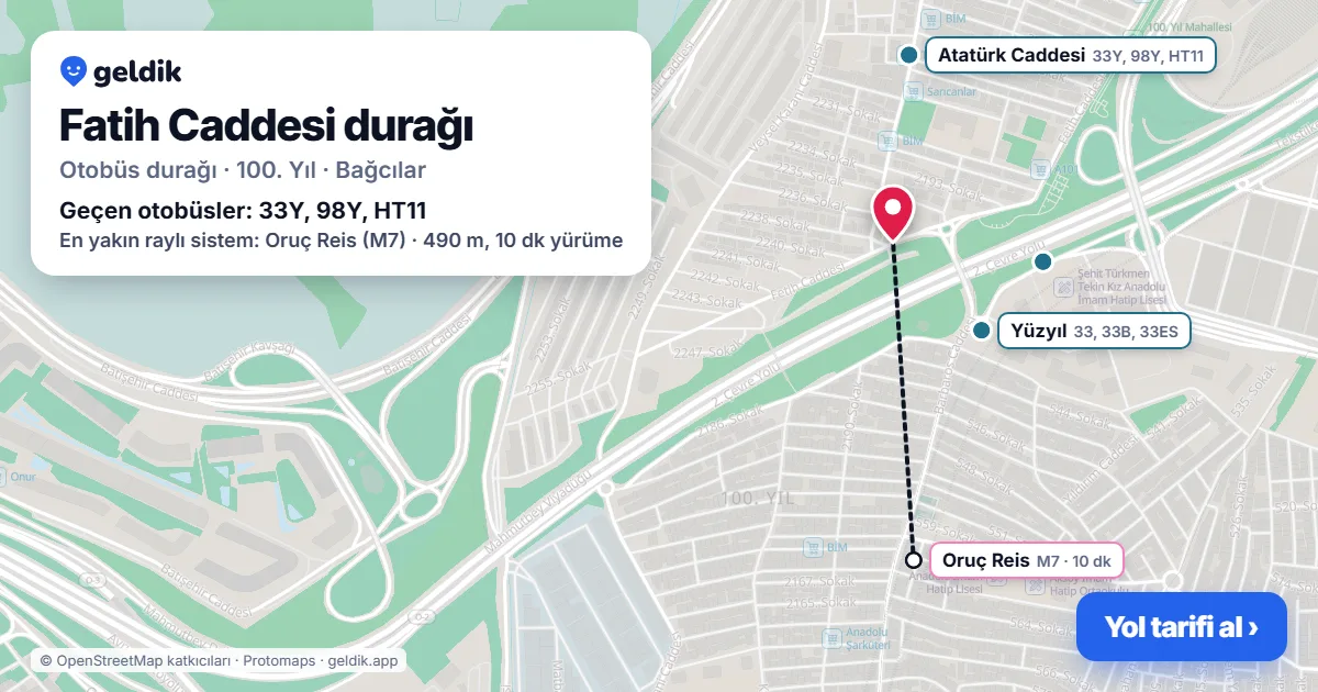 Fatih Caddesi otobüs durağı haritada: konumu ve yakındaki duraklar