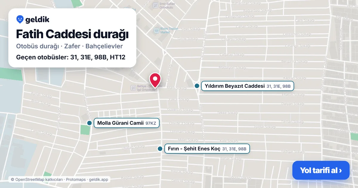 Fatih Caddesi otobüs durağı haritada: konumu ve yakındaki duraklar