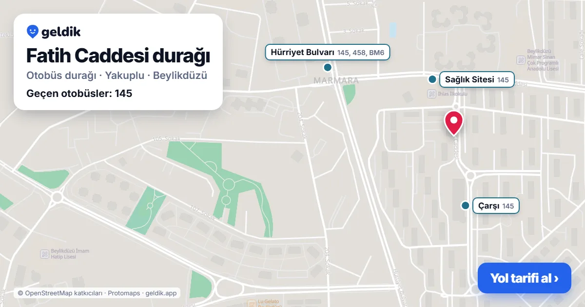 Fatih Caddesi otobüs durağı haritada: konumu ve yakındaki duraklar