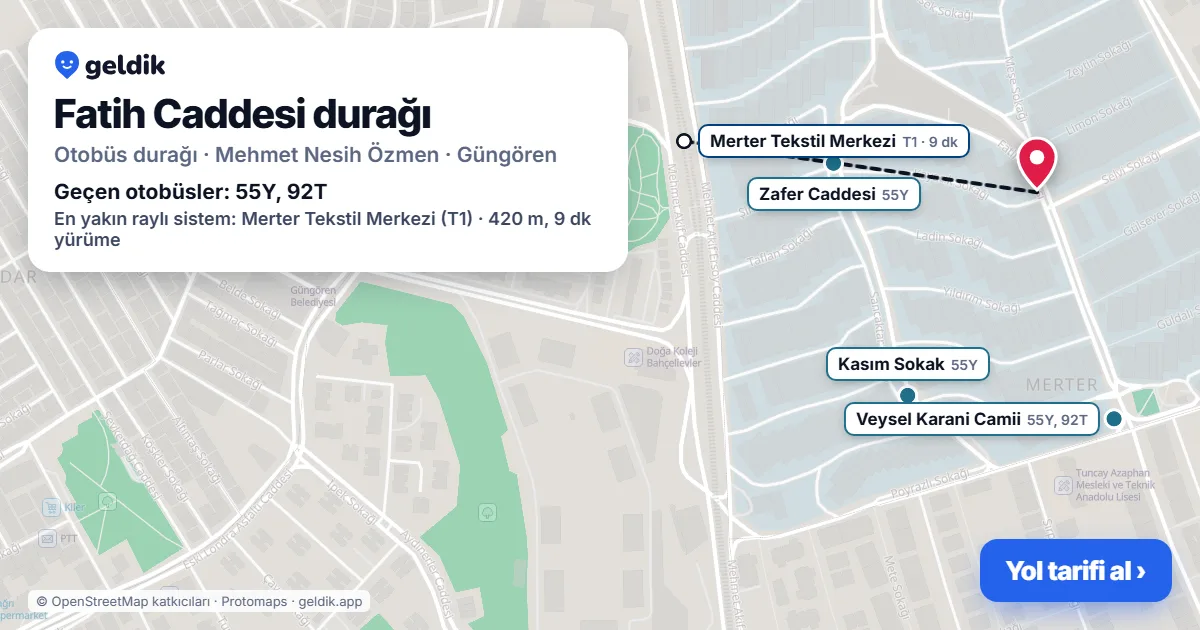 Fatih Caddesi otobüs durağı haritada: konumu ve yakındaki duraklar