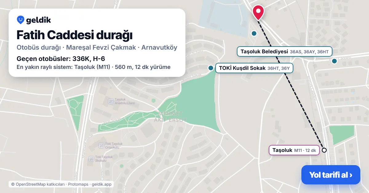 Fatih Caddesi otobüs durağı haritada: konumu ve yakındaki duraklar