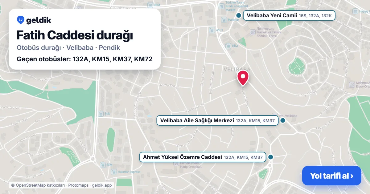 Fatih Caddesi otobüs durağı haritada: konumu ve yakındaki duraklar
