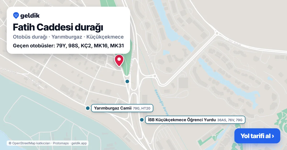 Fatih Caddesi otobüs durağı haritada: konumu ve yakındaki duraklar