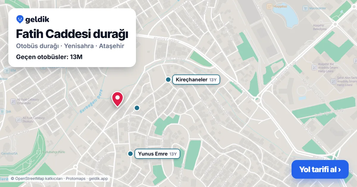 Fatih Caddesi otobüs durağı haritada: konumu ve yakındaki duraklar