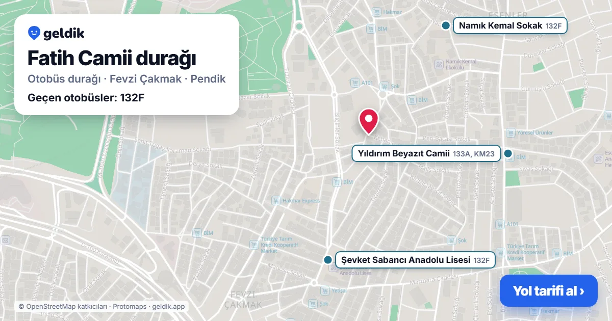 Fatih Camii otobüs durağı haritada: konumu ve yakındaki duraklar