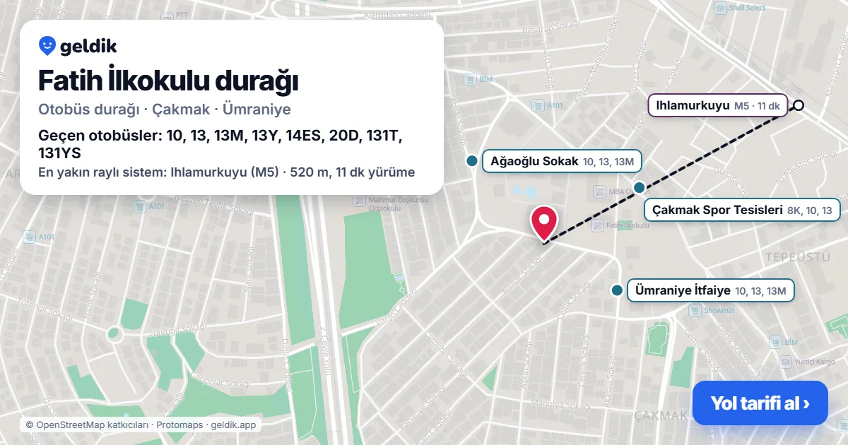 Fatih İlkokulu otobüs durağı haritada: konumu ve yakındaki duraklar