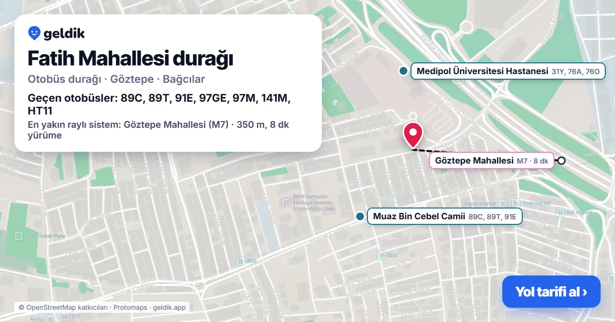 Fatih Mahallesi otobüs durağı haritada: konumu ve yakındaki duraklar