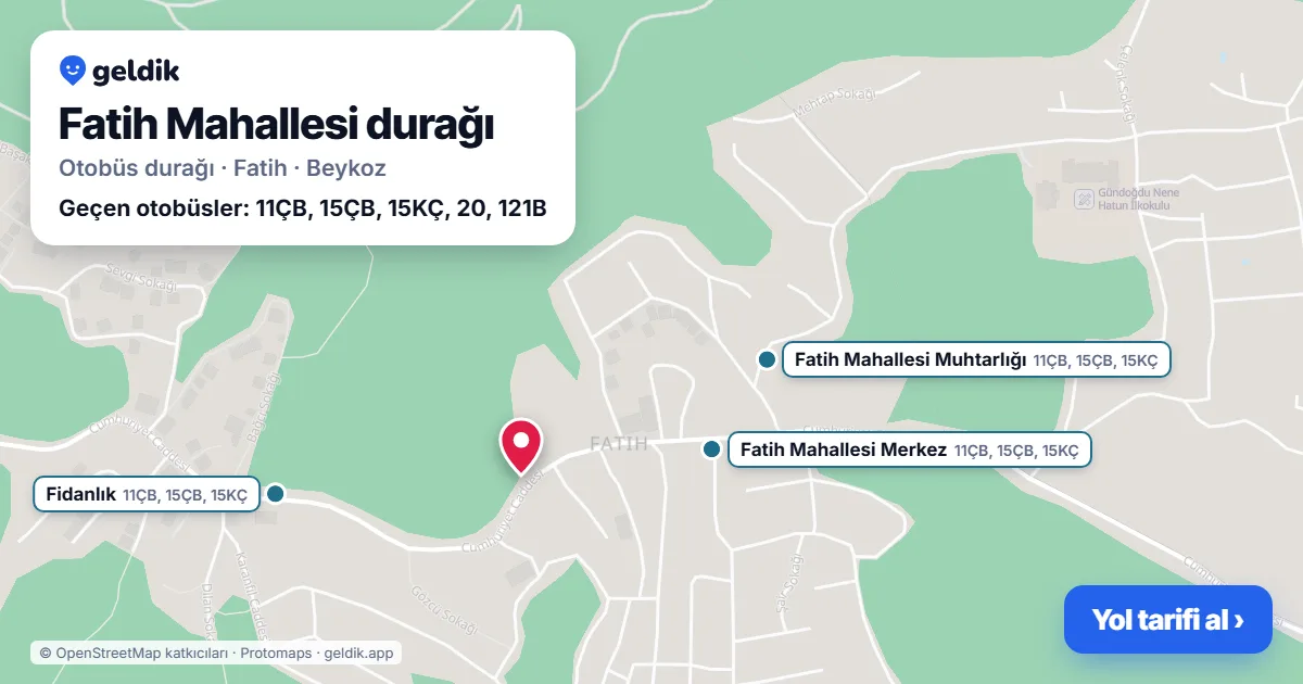 Fatih Mahallesi otobüs durağı haritada: konumu ve yakındaki duraklar