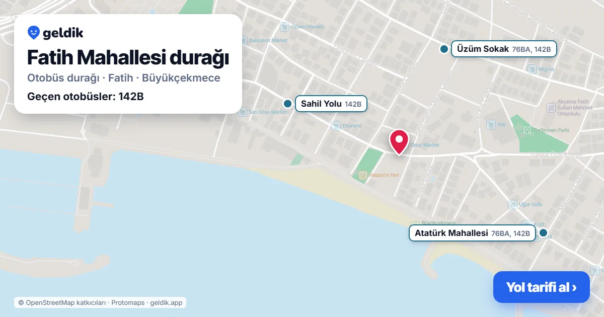 Fatih Mahallesi otobüs durağı haritada: konumu ve yakındaki duraklar