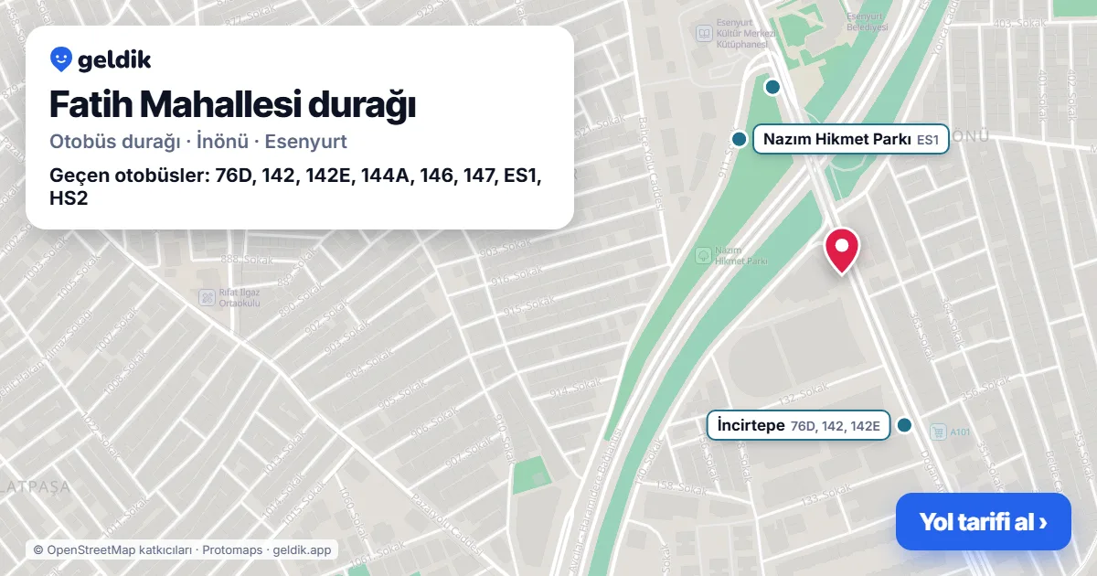 Fatih Mahallesi otobüs durağı haritada: konumu ve yakındaki duraklar