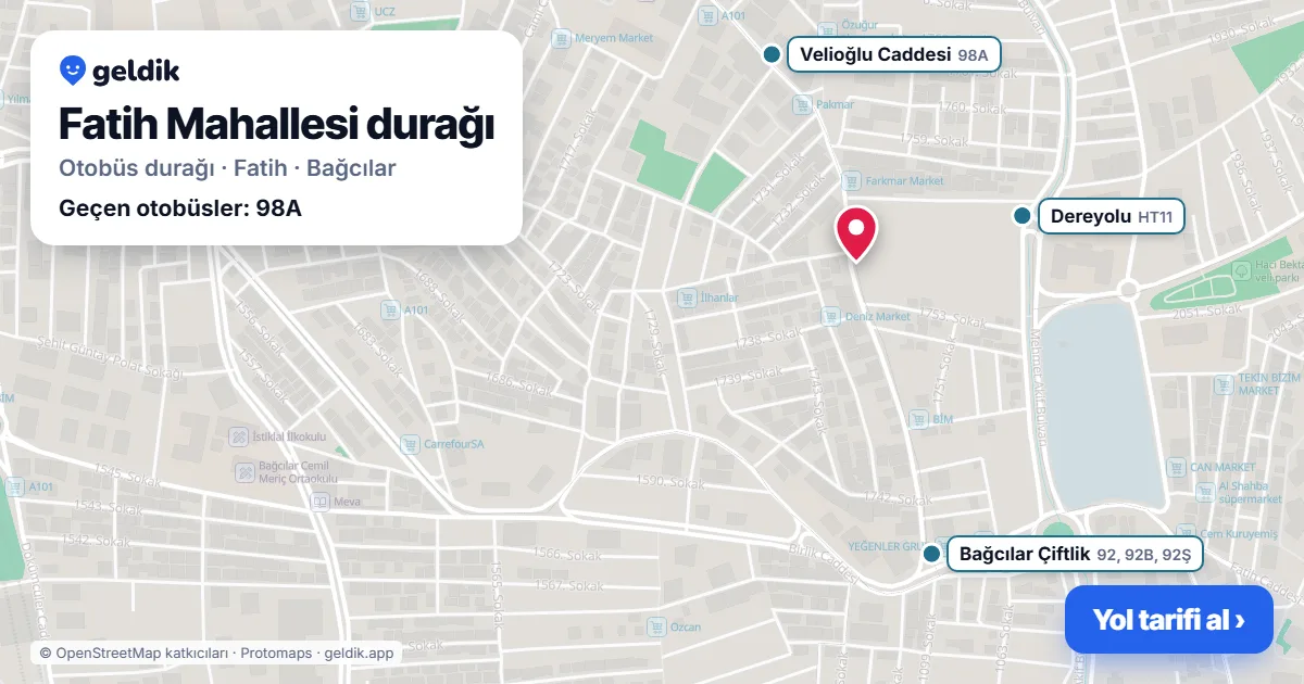 Fatih Mahallesi otobüs durağı haritada: konumu ve yakındaki duraklar