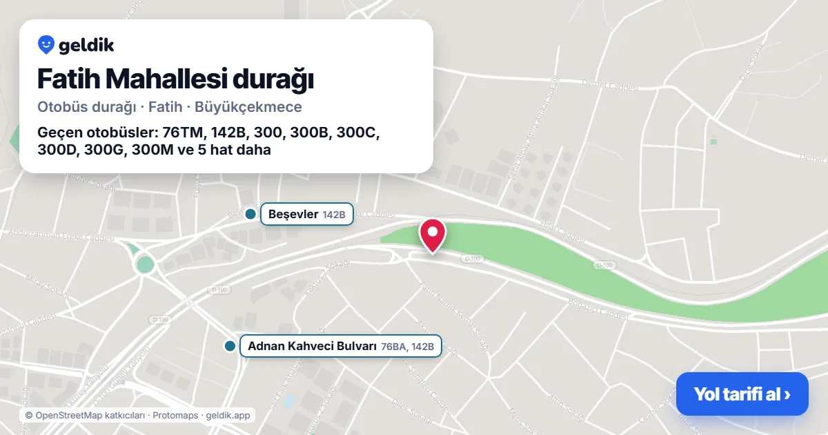 Fatih Mahallesi otobüs durağı haritada: konumu ve yakındaki duraklar