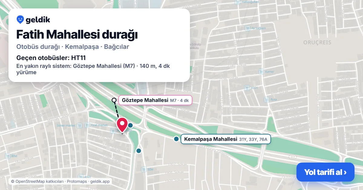 Fatih Mahallesi otobüs durağı haritada: konumu ve yakındaki duraklar