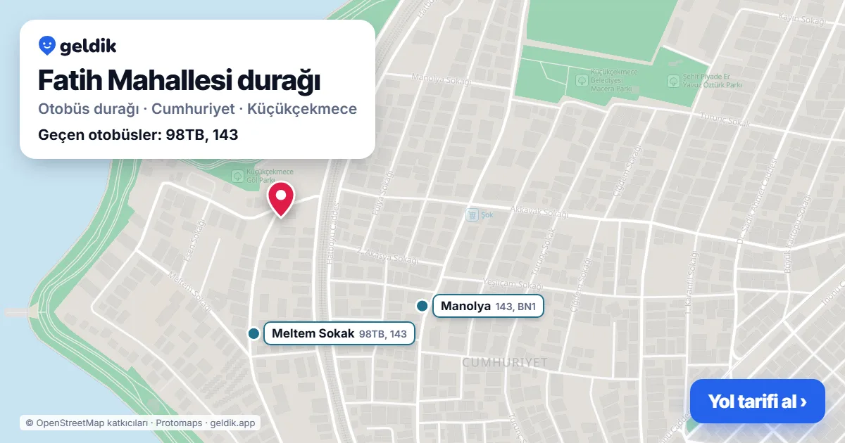 Fatih Mahallesi otobüs durağı haritada: konumu ve yakındaki duraklar