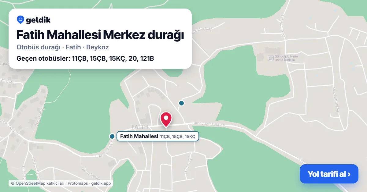 Fatih Mahallesi Merkez otobüs durağı haritada: konumu ve yakındaki duraklar