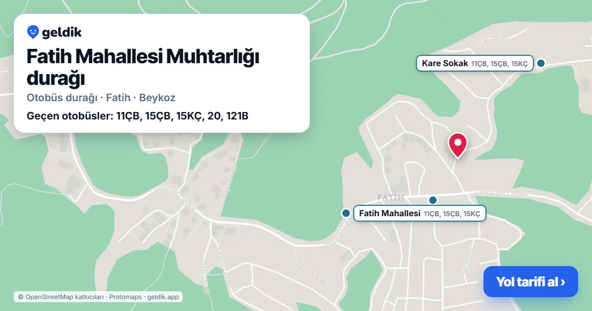 Fatih Mahallesi Muhtarlığı otobüs durağı haritada: konumu ve yakındaki duraklar