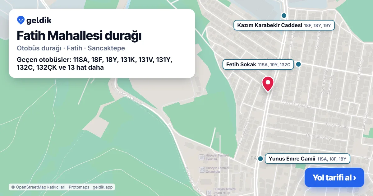 Fatih Mahallesi otobüs durağı haritada: konumu ve yakındaki duraklar