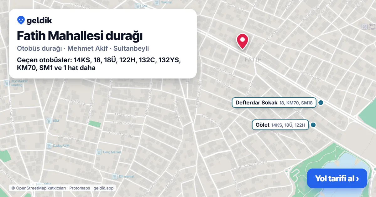 Fatih Mahallesi otobüs durağı haritada: konumu ve yakındaki duraklar