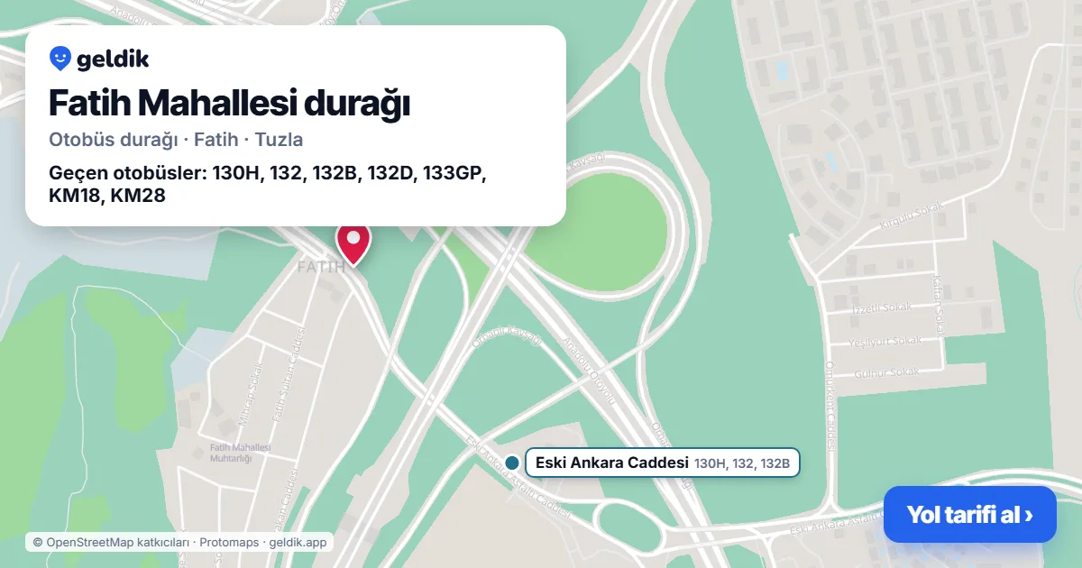 Fatih Mahallesi otobüs durağı haritada: konumu ve yakındaki duraklar