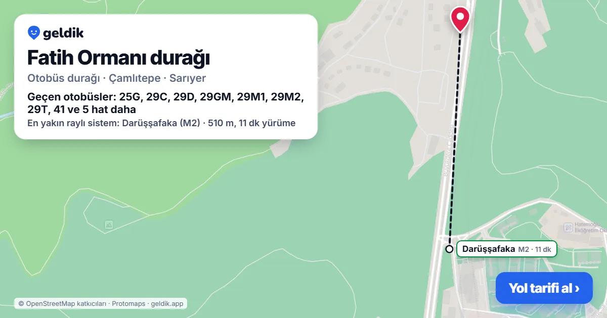 Fatih Ormanı otobüs durağı haritada: konumu ve yakındaki duraklar