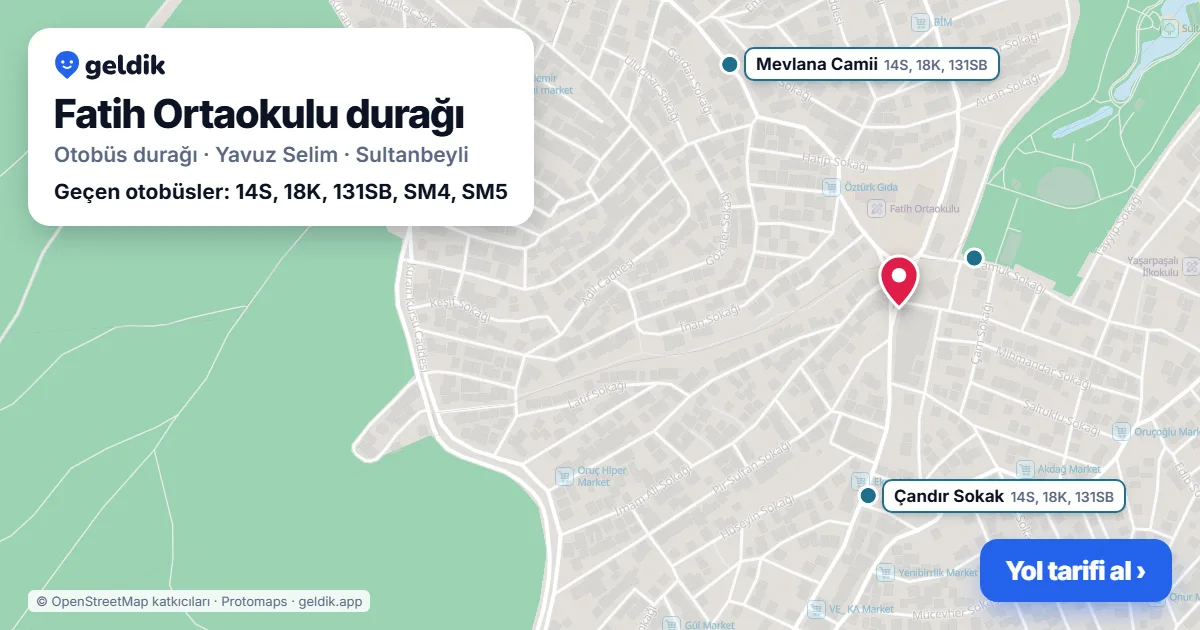 Fatih Ortaokulu otobüs durağı haritada: konumu ve yakındaki duraklar