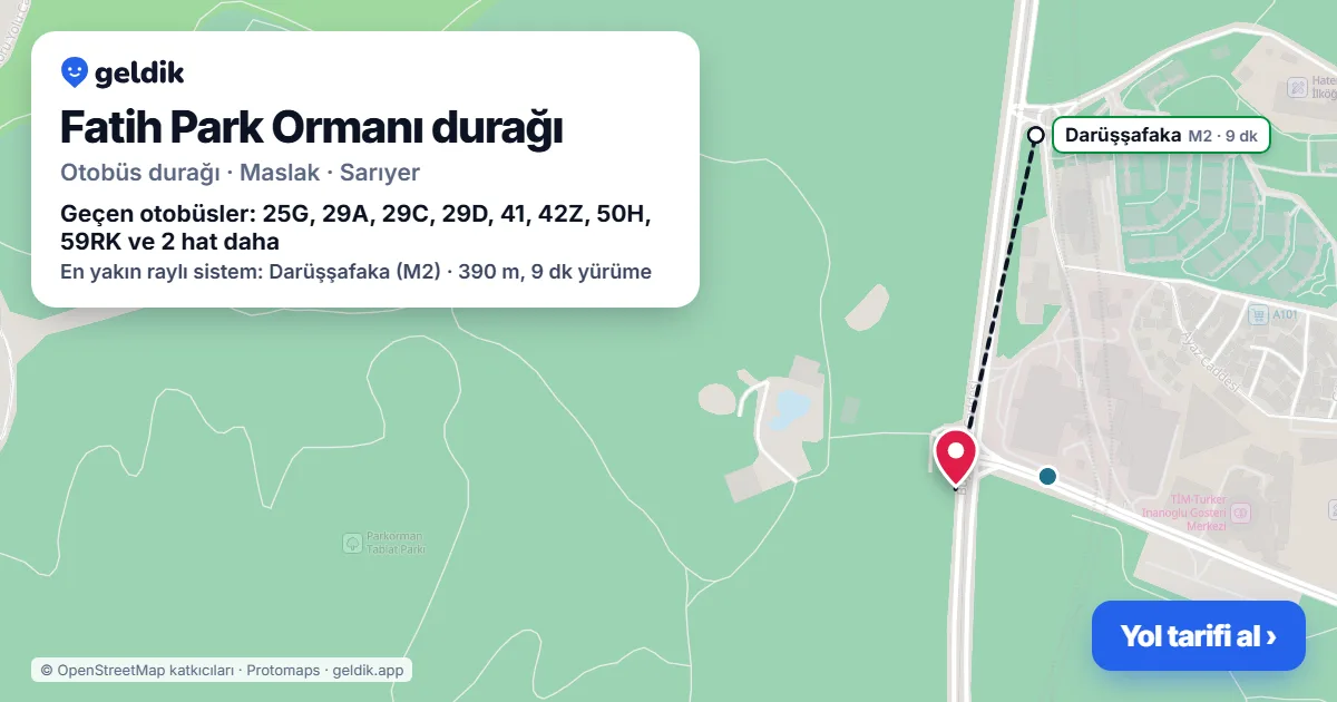 Fatih Park Ormanı otobüs durağı haritada: konumu ve yakındaki duraklar