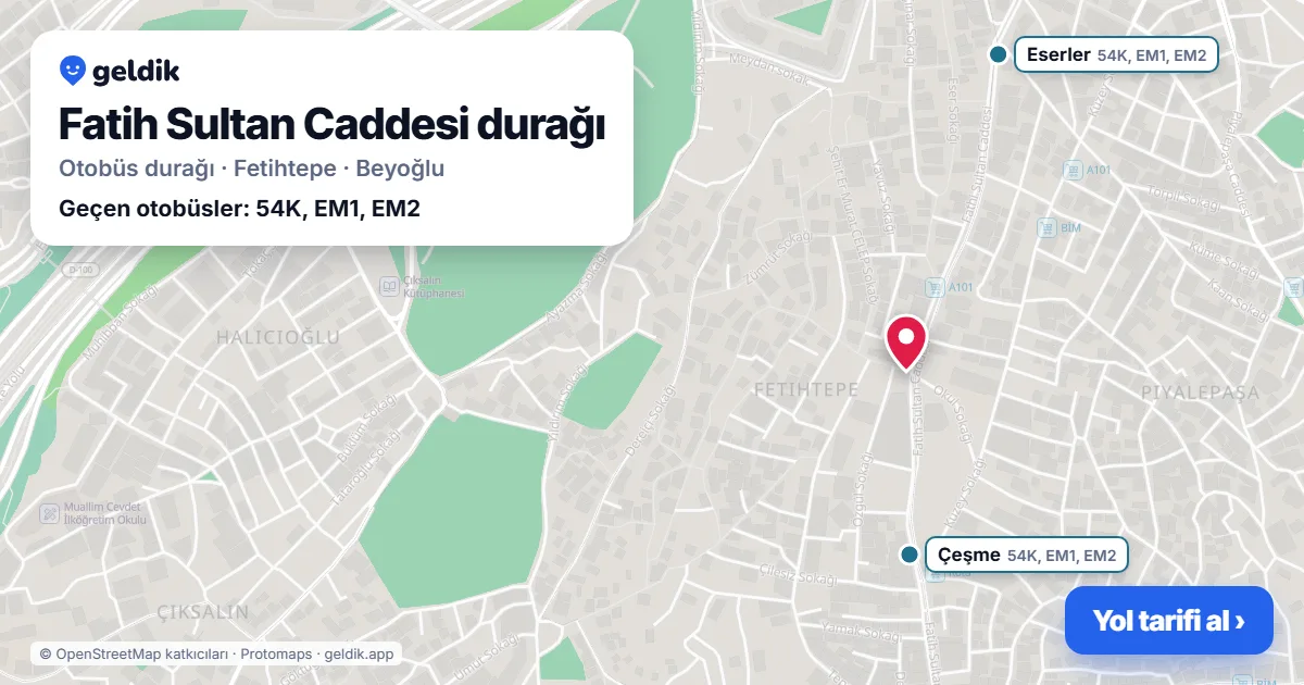 Fatih Sultan Caddesi otobüs durağı haritada: konumu ve yakındaki duraklar