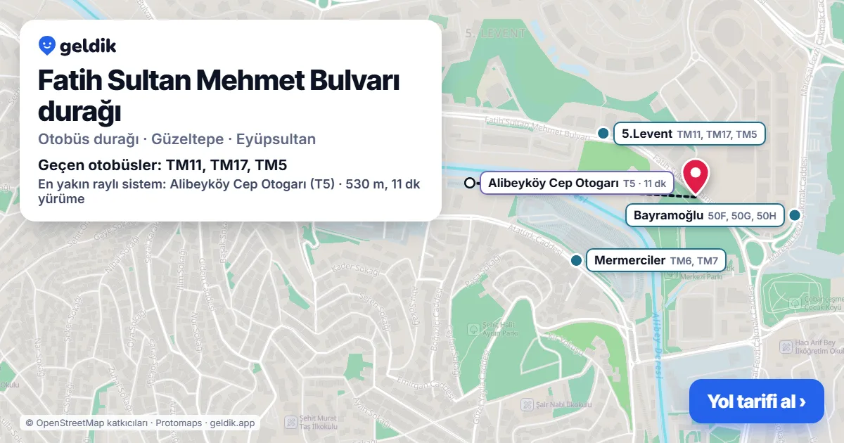 Fatih Sultan Mehmet Bulvarı otobüs durağı haritada: konumu ve yakındaki duraklar