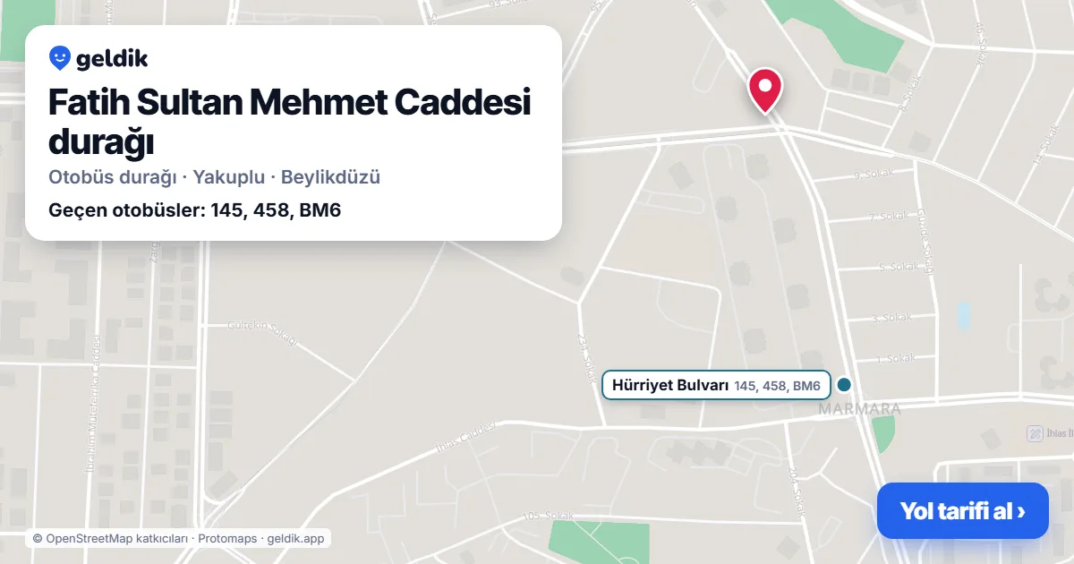 Fatih Sultan Mehmet Caddesi otobüs durağı haritada: konumu ve yakındaki duraklar