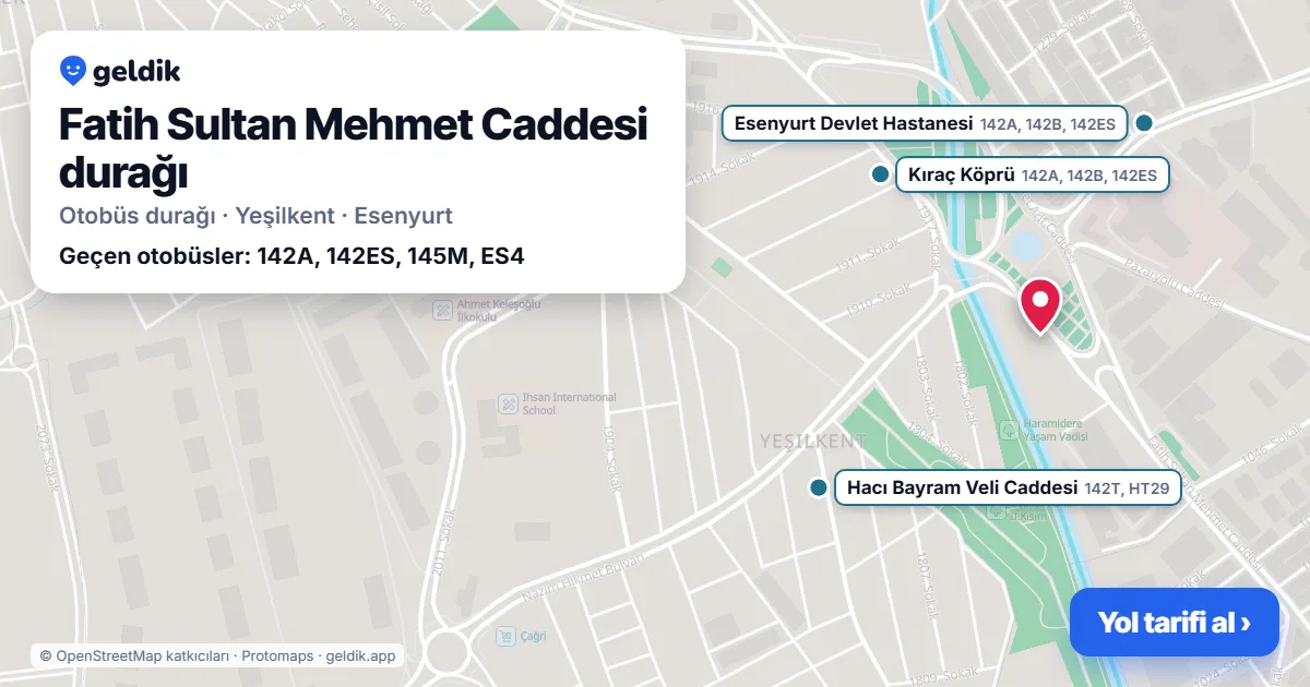 Fatih Sultan Mehmet Caddesi otobüs durağı haritada: konumu ve yakındaki duraklar