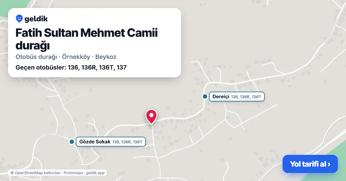 Fatih Sultan Mehmet Camii otobüs durağı haritada: konumu ve yakındaki duraklar