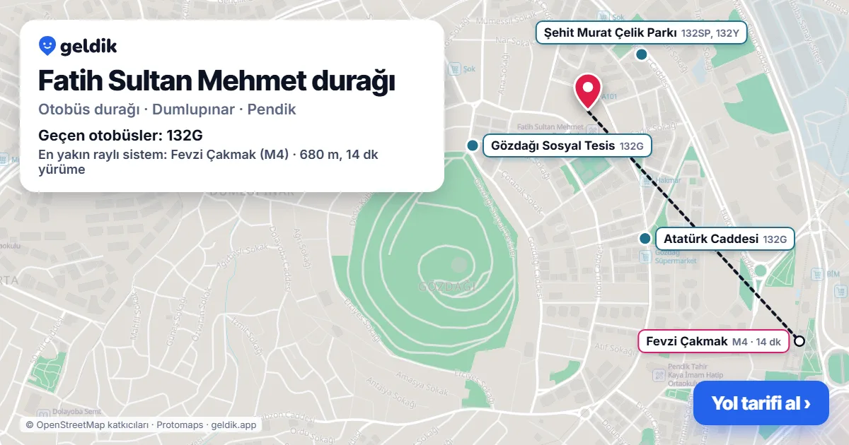 Fatih Sultan Mehmet otobüs durağı haritada: konumu ve yakındaki duraklar