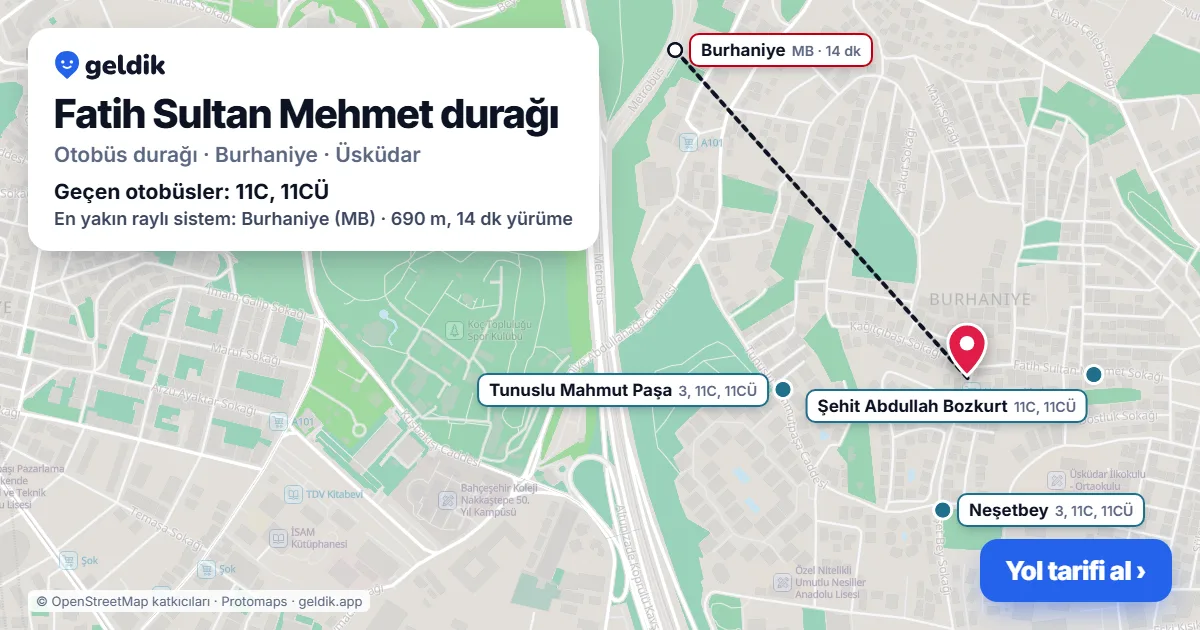 Fatih Sultan Mehmet otobüs durağı haritada: konumu ve yakındaki duraklar