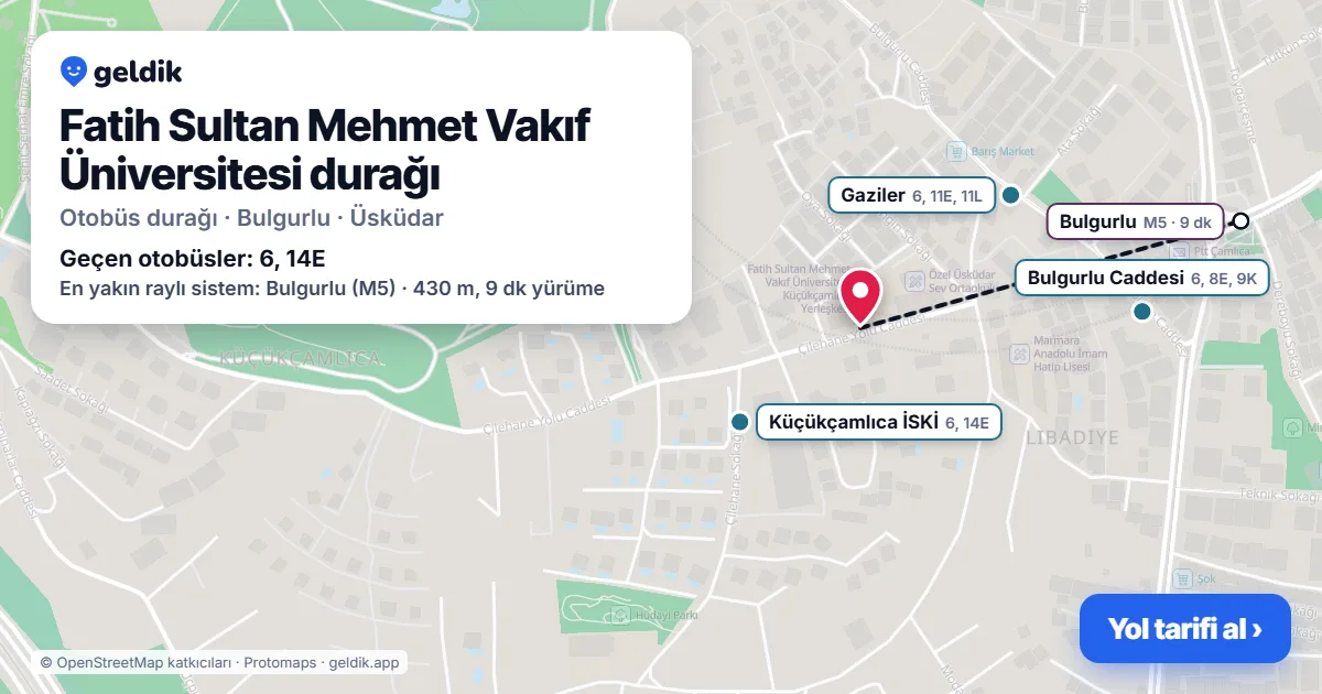 Fatih Sultan Mehmet Vakıf Üniversitesi otobüs durağı haritada: konumu ve yakındaki duraklar