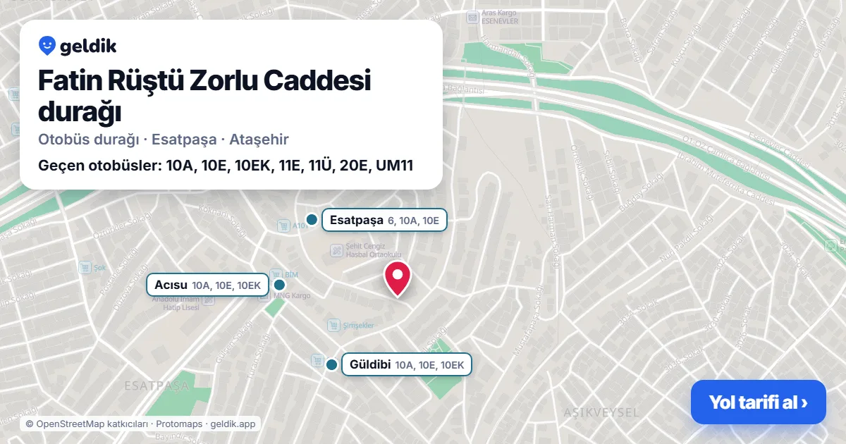 Fatin Rüştü Zorlu Caddesi otobüs durağı haritada: konumu ve yakındaki duraklar