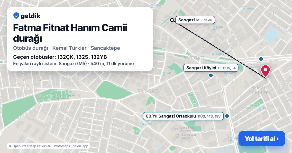 Fatma Fitnat Hanım Camii otobüs durağı haritada: konumu ve yakındaki duraklar