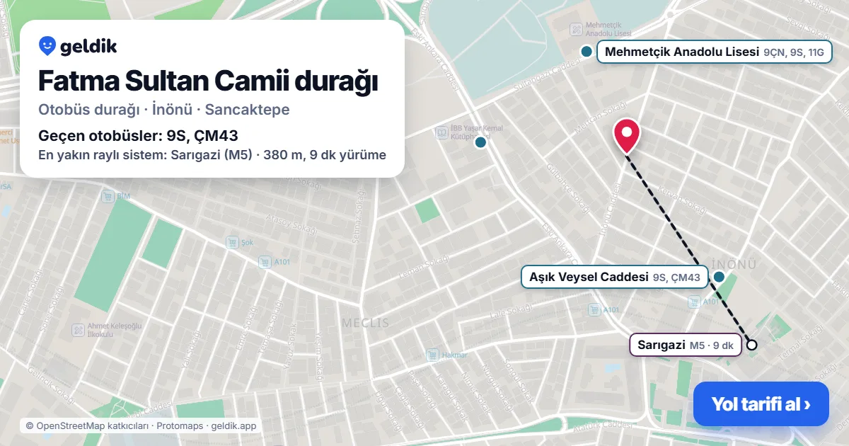 Fatma Sultan Camii otobüs durağı haritada: konumu ve yakındaki duraklar