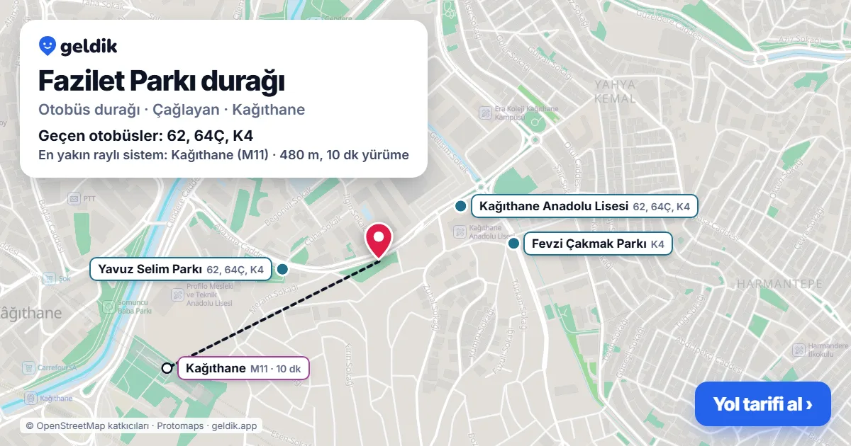 Fazilet Parkı otobüs durağı haritada: konumu ve yakındaki duraklar