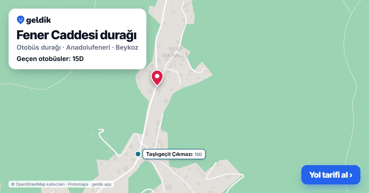 Fener Caddesi otobüs durağı haritada: konumu ve yakındaki duraklar