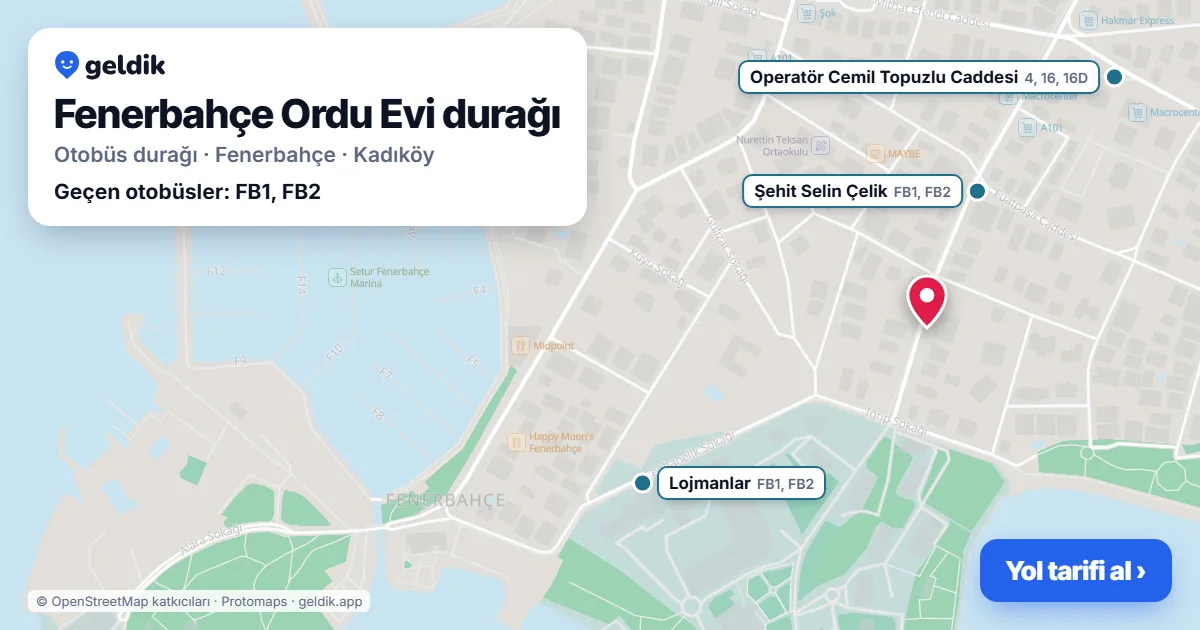 Fenerbahçe Ordu Evi otobüs durağı haritada: konumu ve yakındaki duraklar