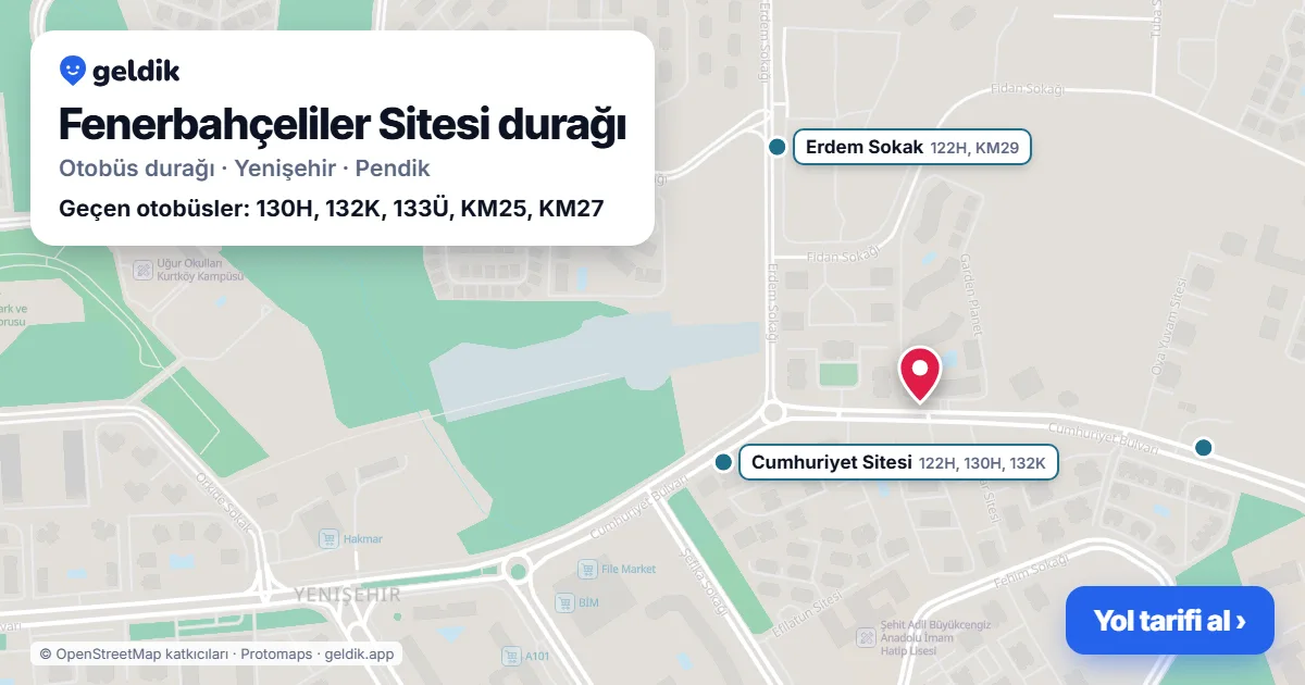 Fenerbahçeliler Sitesi otobüs durağı haritada: konumu ve yakındaki duraklar