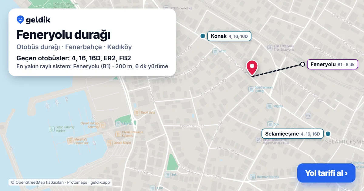 Feneryolu otobüs durağı haritada: konumu ve yakındaki duraklar