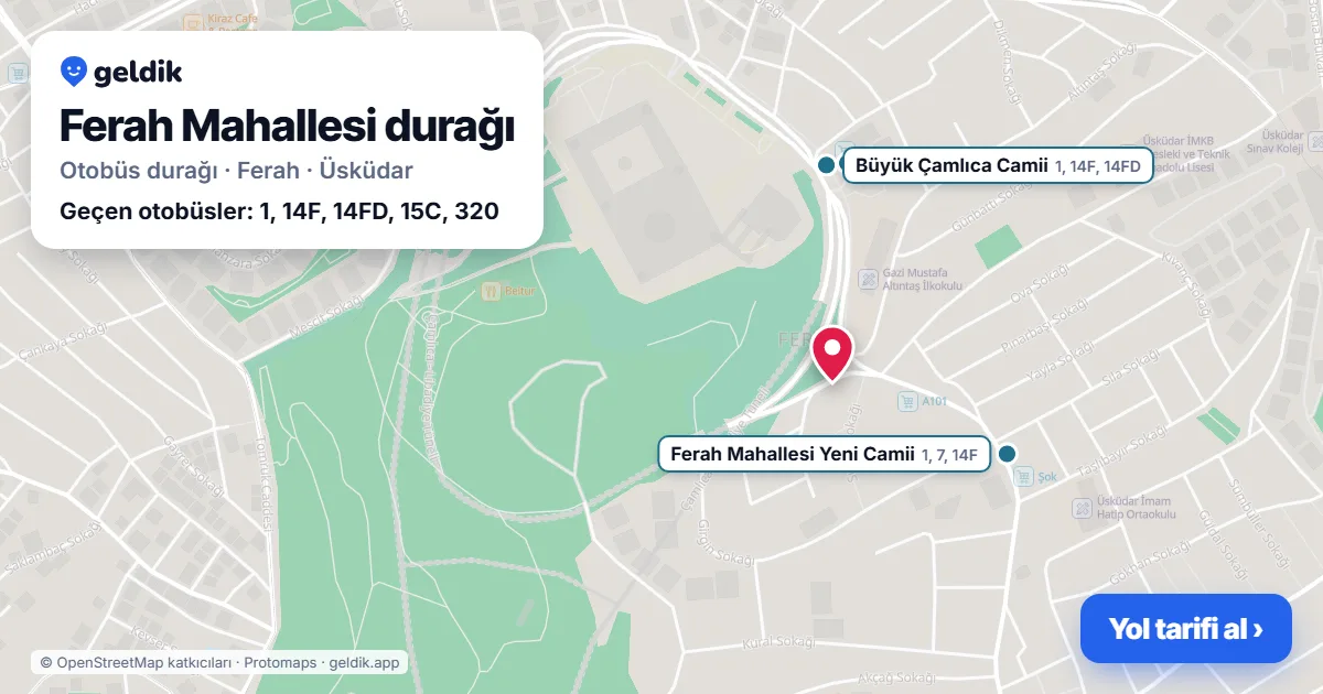 Ferah Mahallesi otobüs durağı haritada: konumu ve yakındaki duraklar