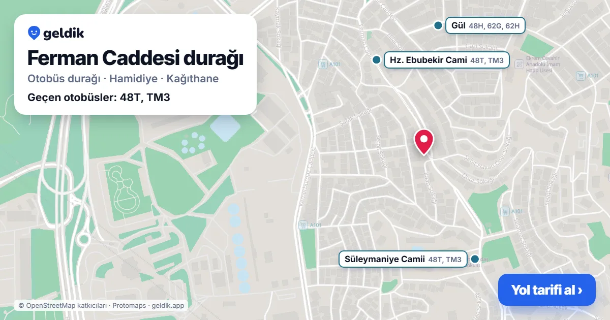 Ferman Caddesi otobüs durağı haritada: konumu ve yakındaki duraklar